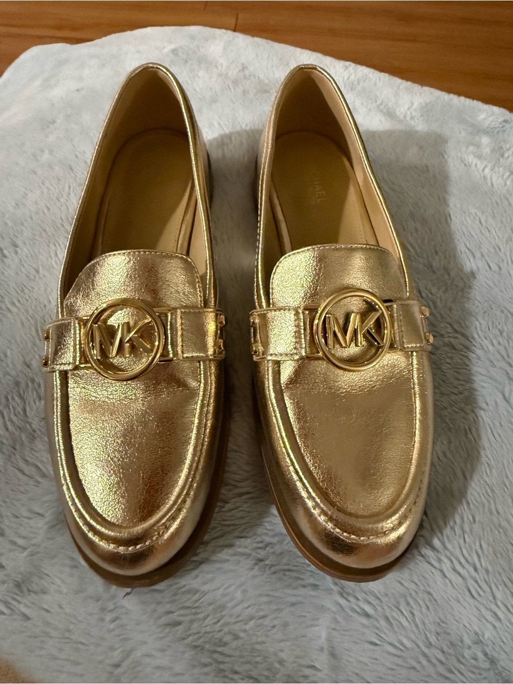 Michael Kors Metallic Gold MK Logo Loafers